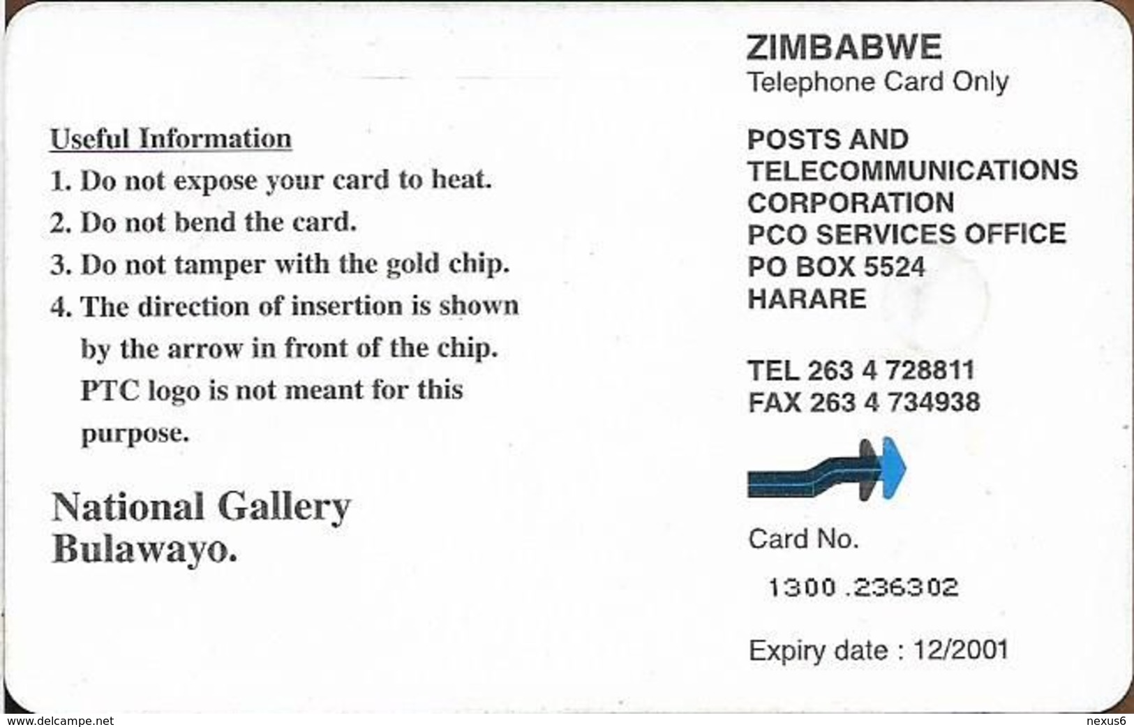 Zimbabwe - PTC - Bulawayo Gallery - 200Z$, Chip Gem5 Black, Exp. 12.2001, 200.000ex, Used - Zimbabwe