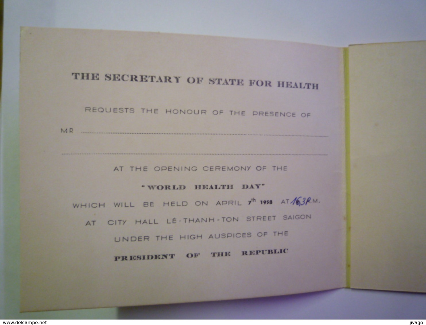 2020 -  5813  SAÏGON  1958  :  INVITATION 3 Volets Du Secrétaire D'Etat à La Santé  (Journée Mondiale De La Santé)   XXX - Non Classés