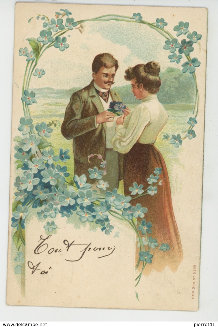 FEMMES - FRAU - LADY - Jolie Carte Fantaisie Gaufrée Couple Amoureux Et Myosotis (embossed Postcard ) - Women