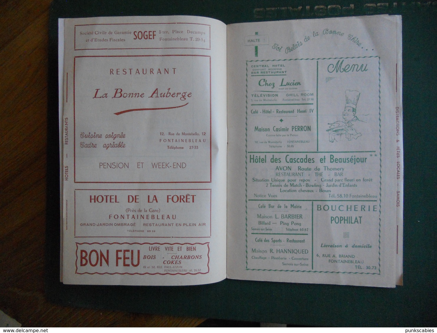 DEPLIANT PUBLICITAIRE FONTAINEBLEAU AVON SAMOIS 1951 AVEC HORAIRES DES TRAINS LEGER PLI SUR L ENSEMBLE - Advertising