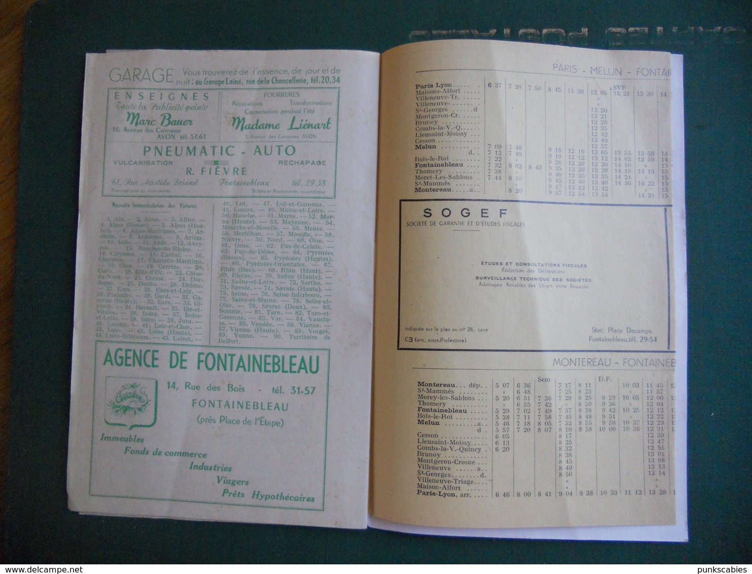 DEPLIANT PUBLICITAIRE FONTAINEBLEAU AVON SAMOIS 1951 AVEC HORAIRES DES TRAINS LEGER PLI SUR L ENSEMBLE