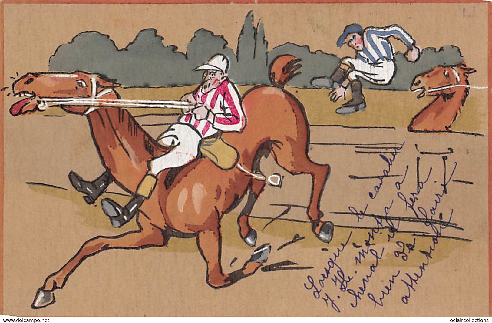 Sport.   Hippisme :      Dessin Humoristique Sur Saut D'obstacles .Aquarellée    (voir Scan) - Horse Show