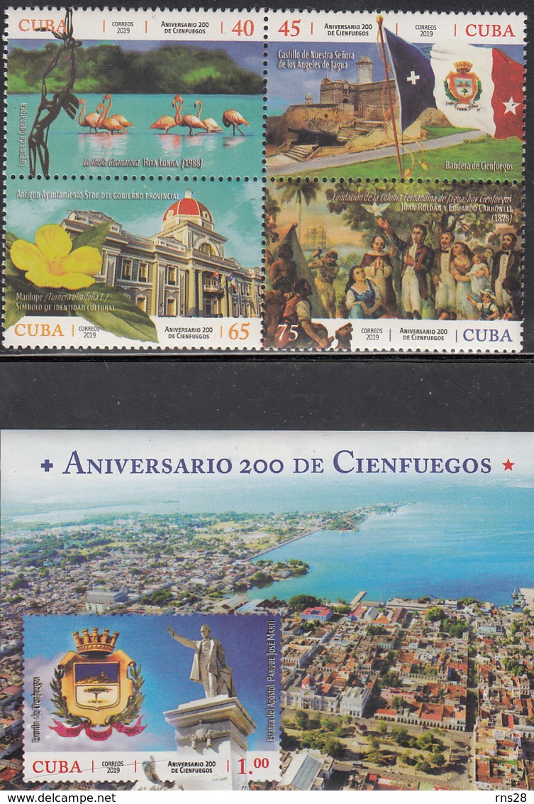 Cuba 2019  MNH Cienfuegos  Block Of 4 + Souvenir Sheet - Nuovi