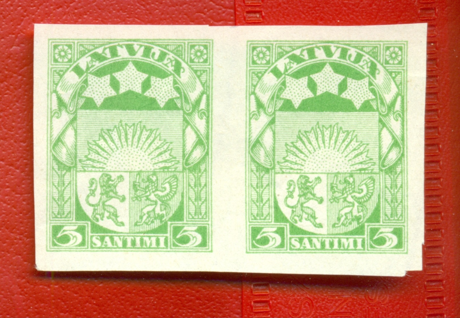 LATVIA LETTLAND PAIR STAMPS PROOF 5 SANTIMI WMK LINES RARE MNG 519 - Lettonie