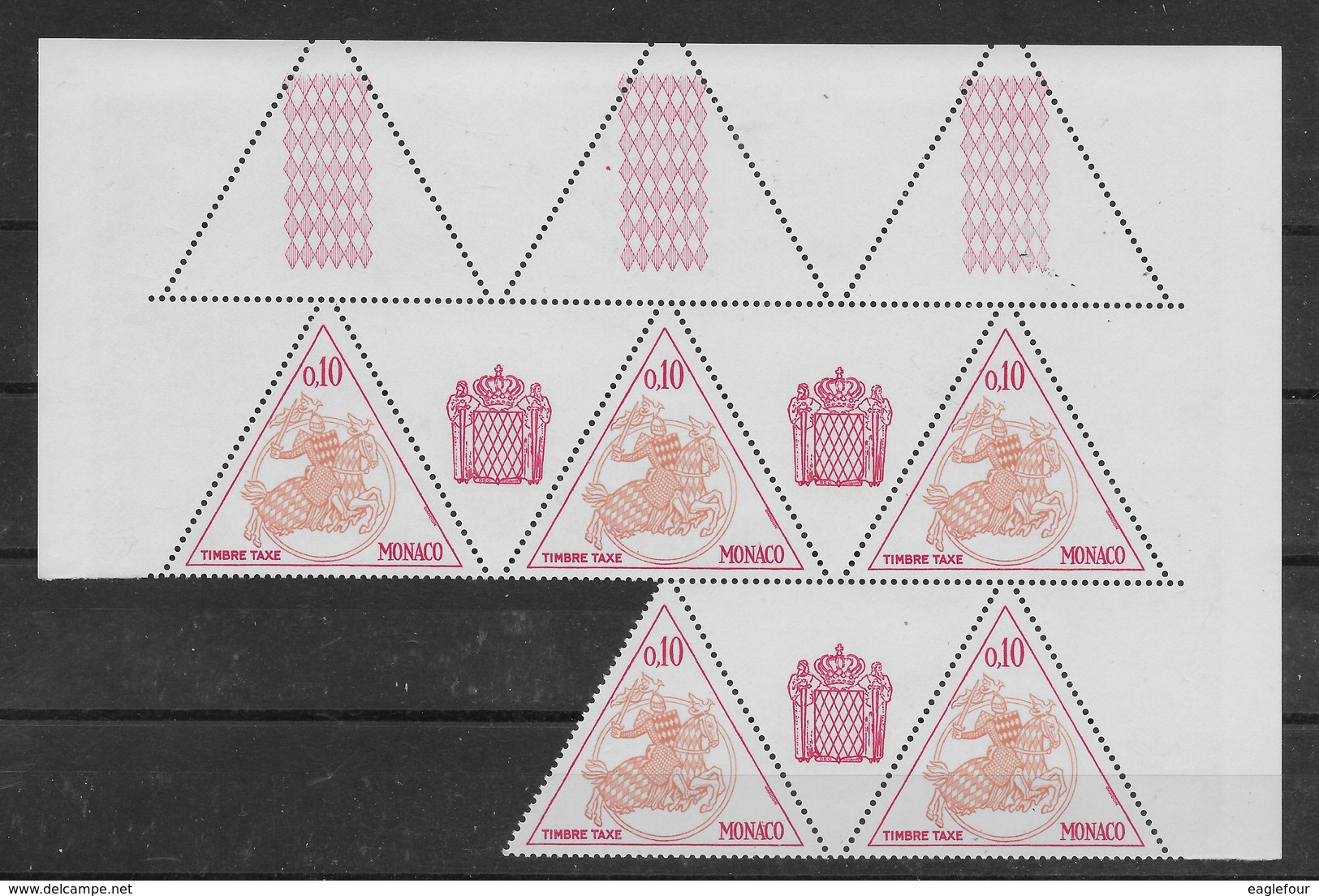 Monaco Taxe Sceau Princier N° 64 De 1980 En Feuille De 5 Incomplète ** TTBE - Bdf Avec Vignettes - Postage Due