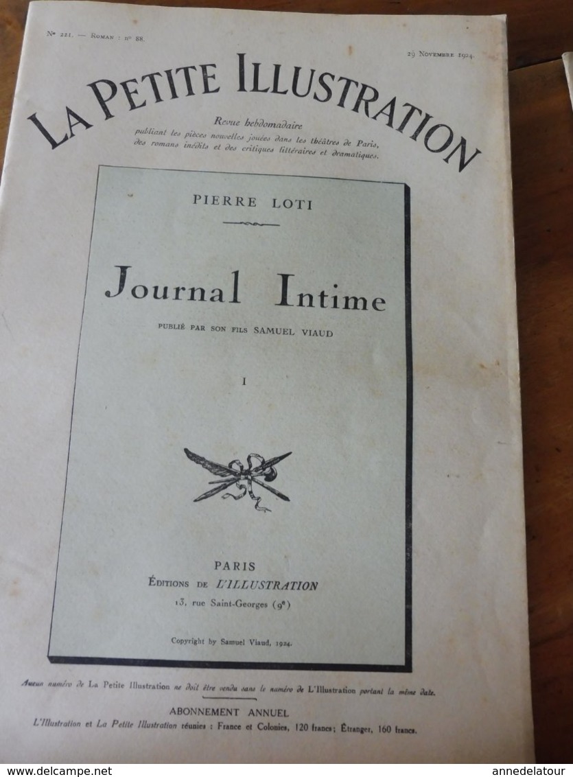 JOURNAL INTIME (Pierre Loti)  Publié Par Son Fils Samuel Viaud   (année 1924) Document I Et II ...à Suivre - Biographie