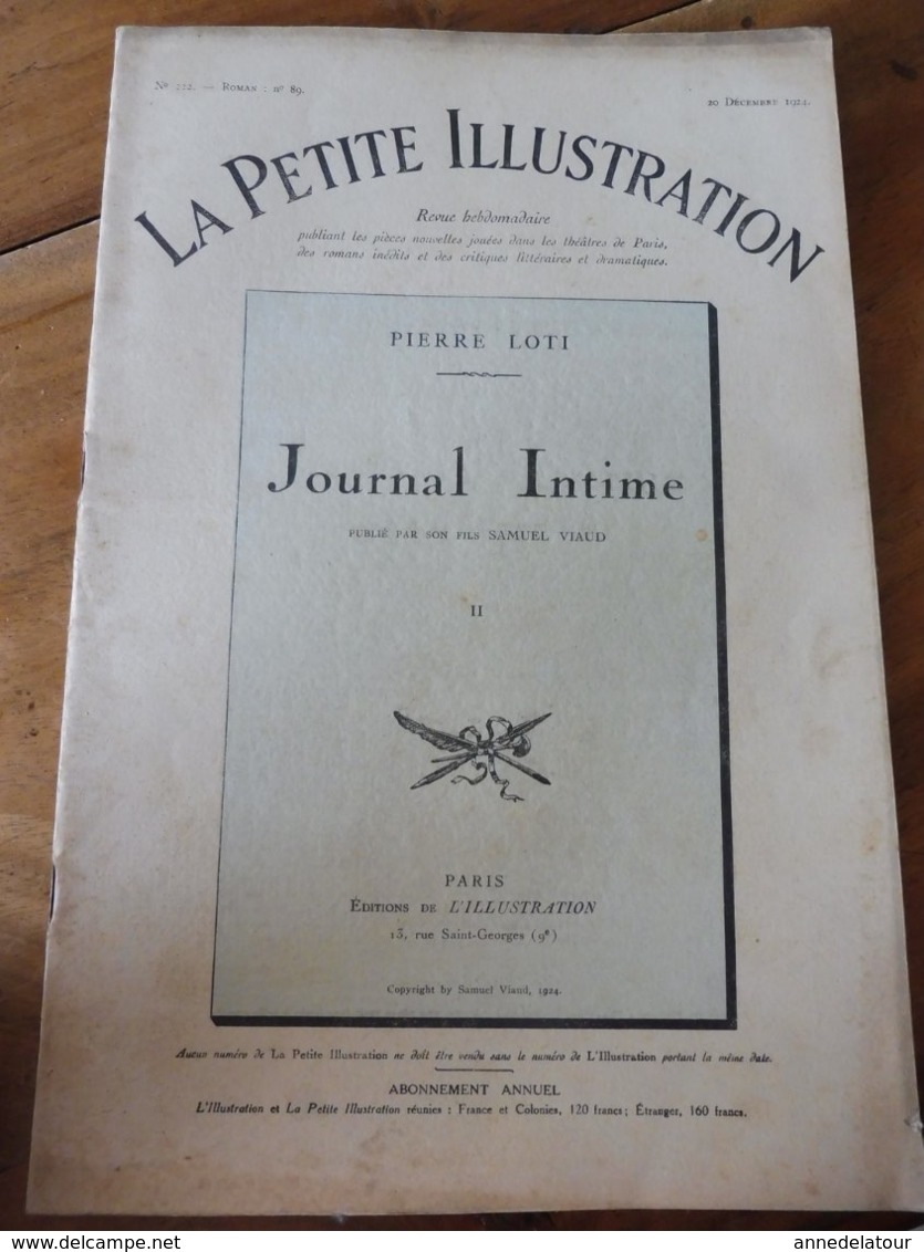 JOURNAL INTIME (Pierre Loti)  publié par son fils Samuel Viaud   (année 1924) document I et II ...à suivre