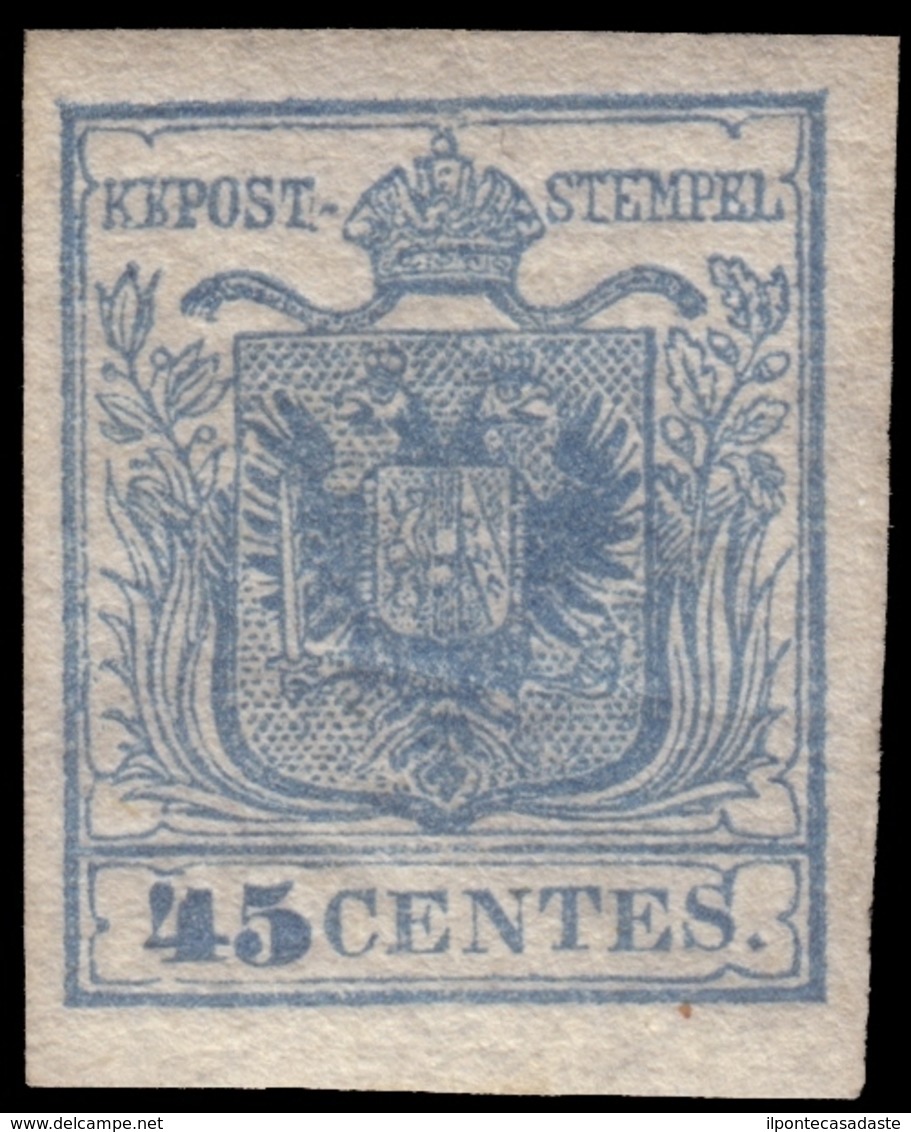 MH ) LOMBARDO-VENETO 1850/1854 | 45c. Azzurro I Tipo, Carta A Mano | Provenienza | Collezione "Nimue" | - Lombardo-Vénétie