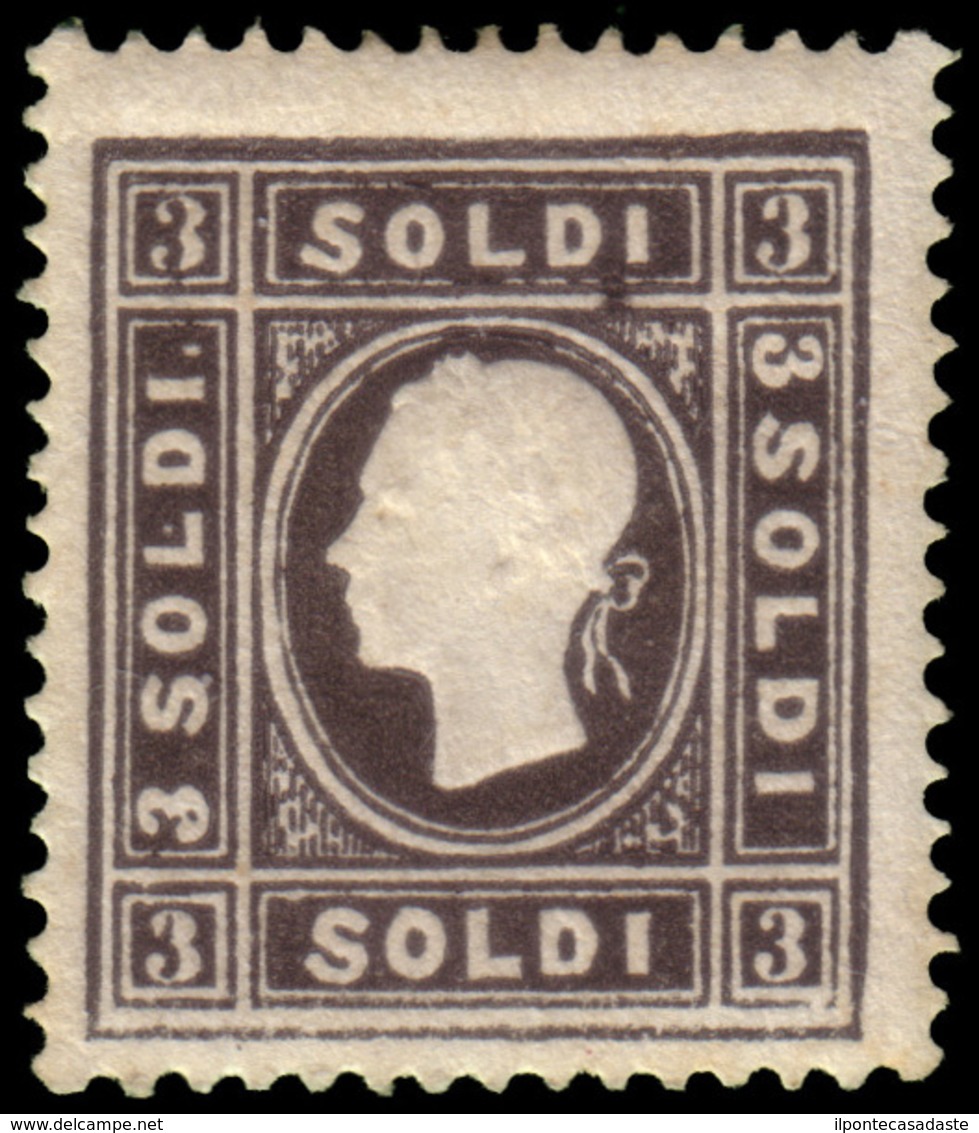 MH ) LOMBARDO-VENETO 1858 | 3s. Nero, I Tipo | Provenienza | Collezione "Nimue" | Cert. G. Colla. Firma - Lombardo-Vénétie