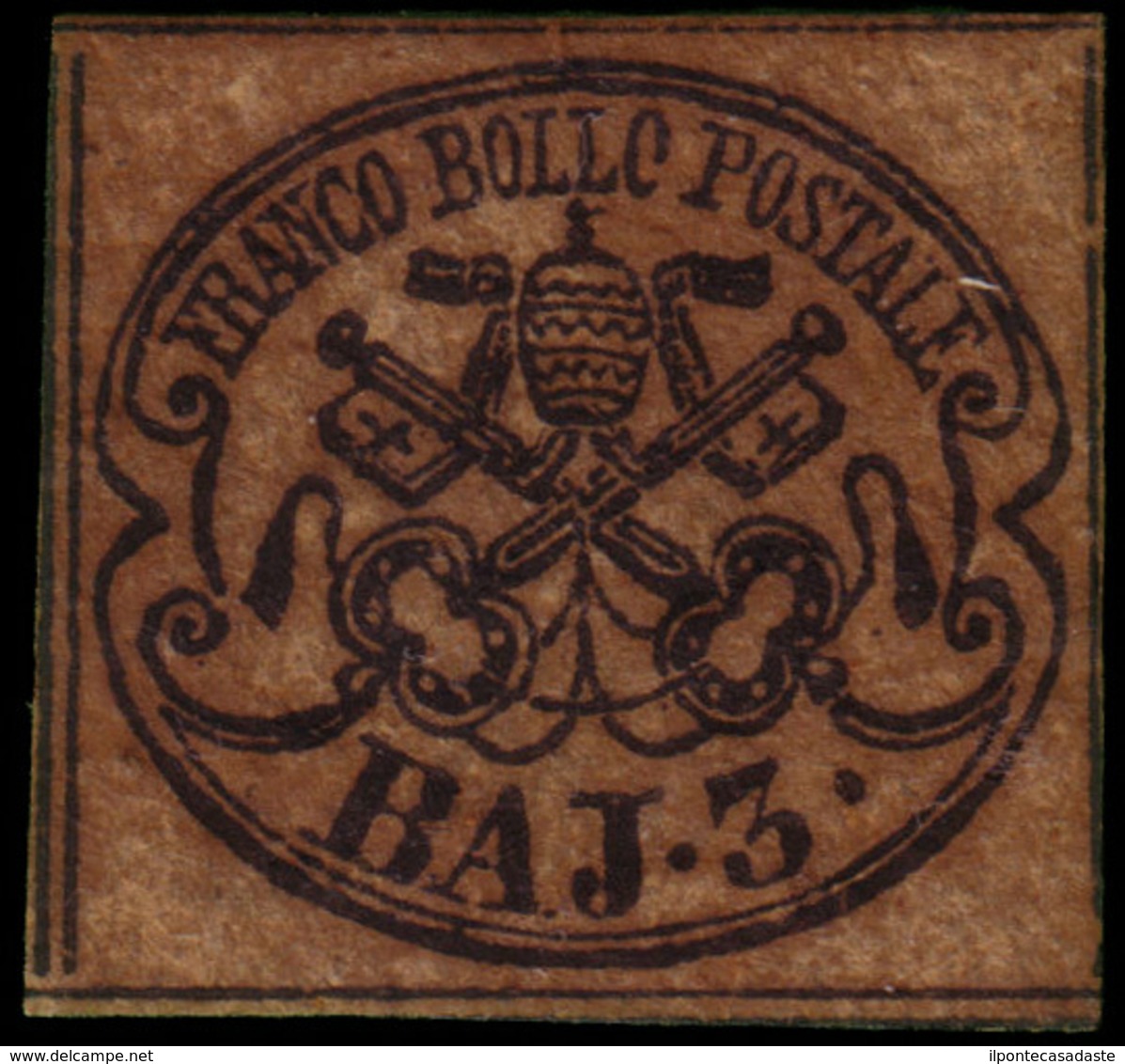 MH ) STATO PONTIFICIO 1852 | 3b. Bruno Cuoio Chiaro | Provenienza | Collezione "Nimue" | Cert. G. Bottac - Papal States