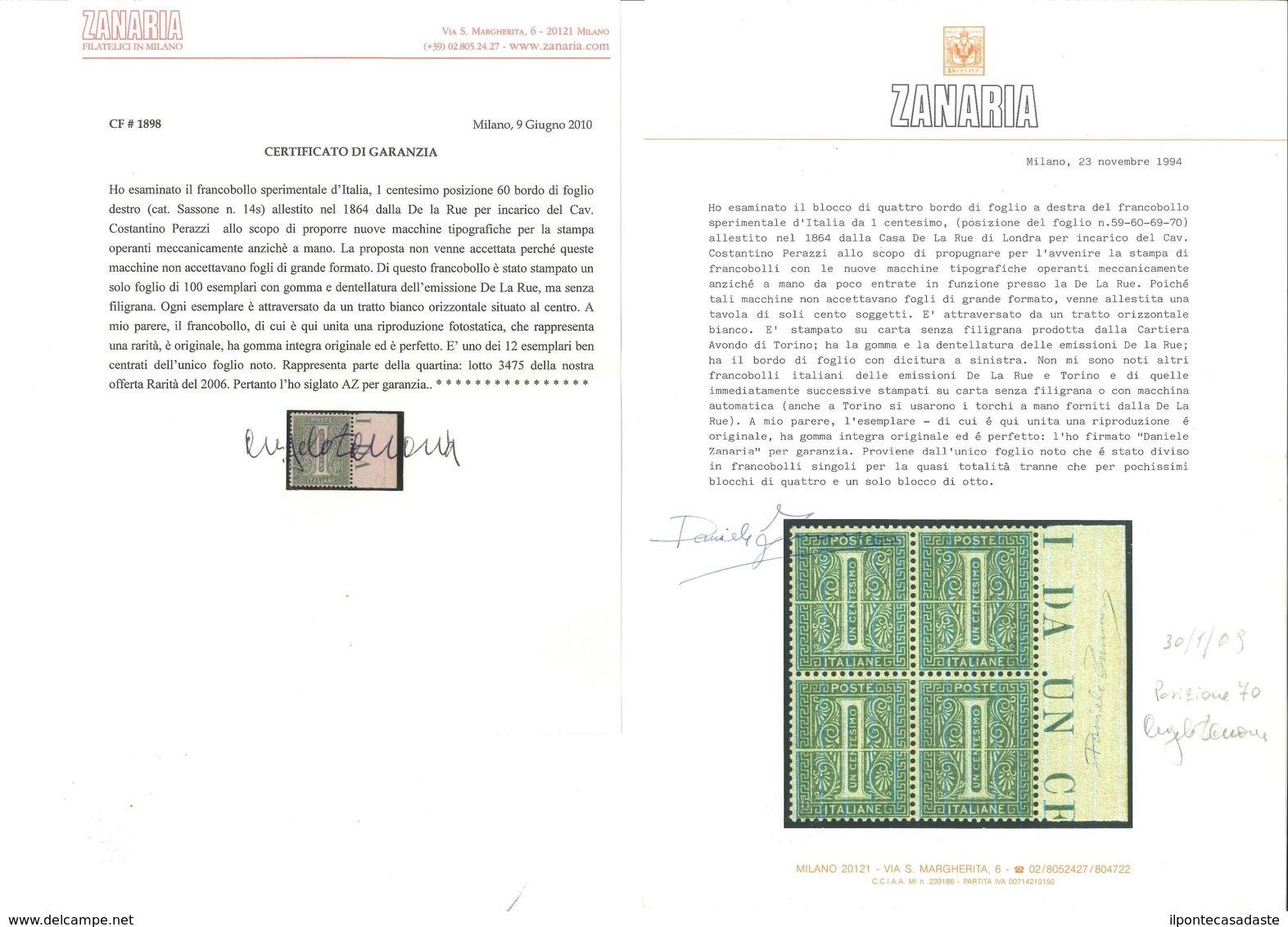 MNH ) REGNO D'ITALIA 1864 | Francobollo Sperimentale. | 1c. Verde Grigio Chiaro, Attraversato Da Un Tratt - Neufs