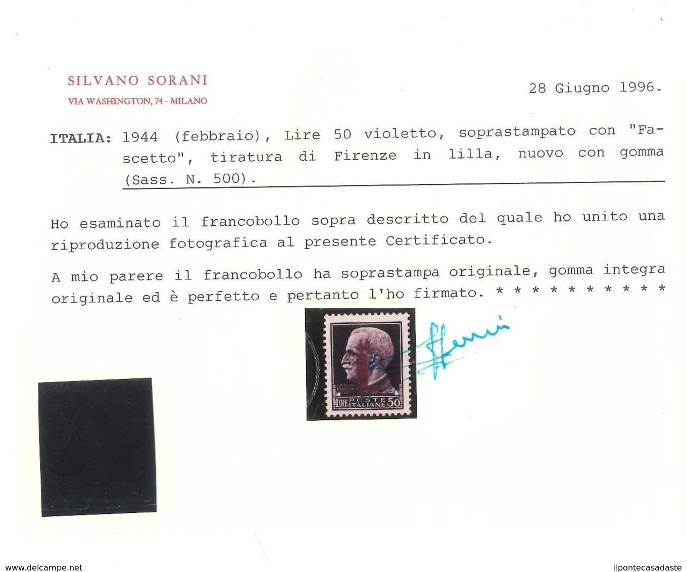 MNH ) R.S.I. 1944 | Tiratura Di Firenze | 50 Lire "Fascetto", Soprastampa Lilla | Provenienza | Collezion - Ongebruikt