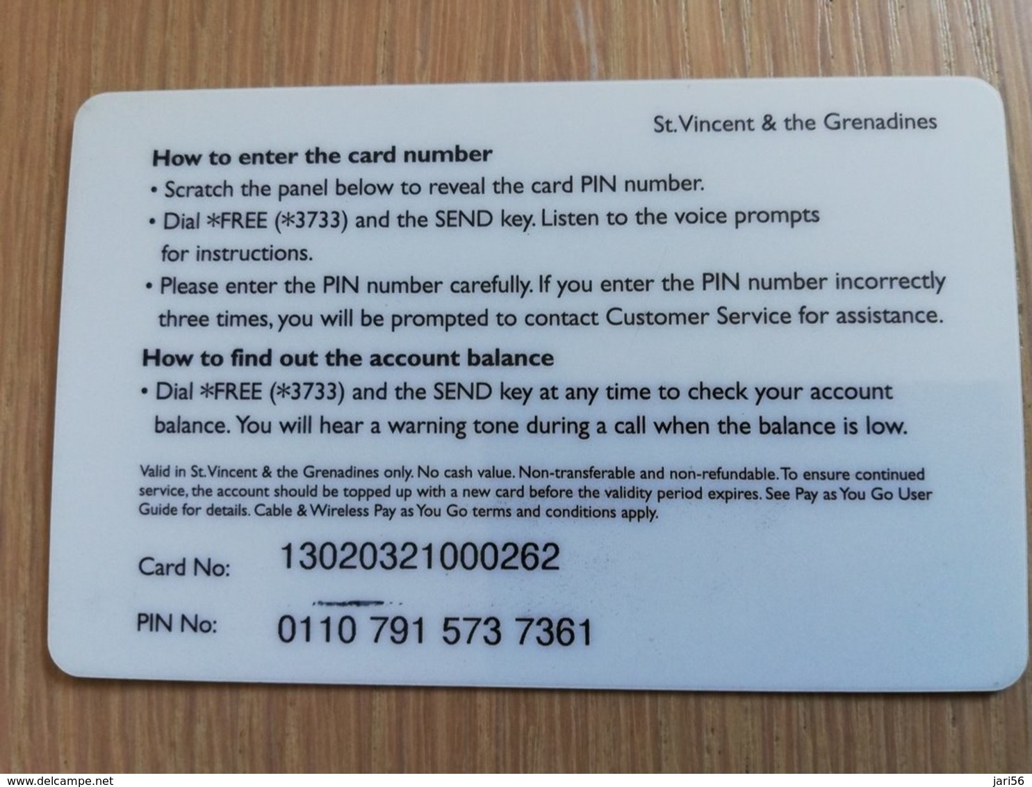 ST VINCENT & GRENADINES   $ 75 PAY AS YOU GO  GREEN  THICK  Prepaid   Fine Used  Card  **2165 ** - St. Vincent & Die Grenadinen