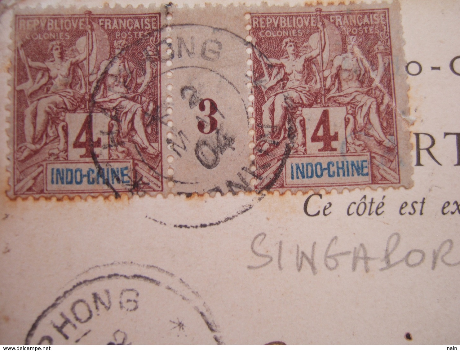 VIET-NAM - CHINE - CARTE OBLITEREE DE HAIPHONG POUR TURKEIM ( 68 ) VIA  SINGAPORE - MILLESIME -VOIR LES SCANS " RARE " - - Storia Postale