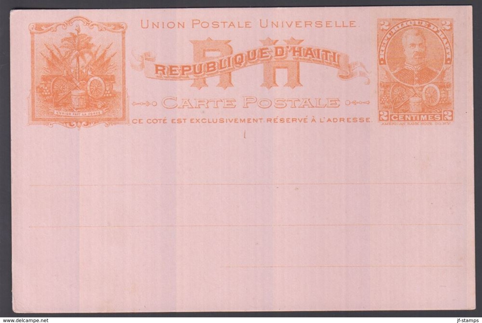1898. HAITI. CARTE POSTALE UNION POSTALE UNIVERSELLE  2 CENTIMES Simon Sam. () - JF362156 - Haiti