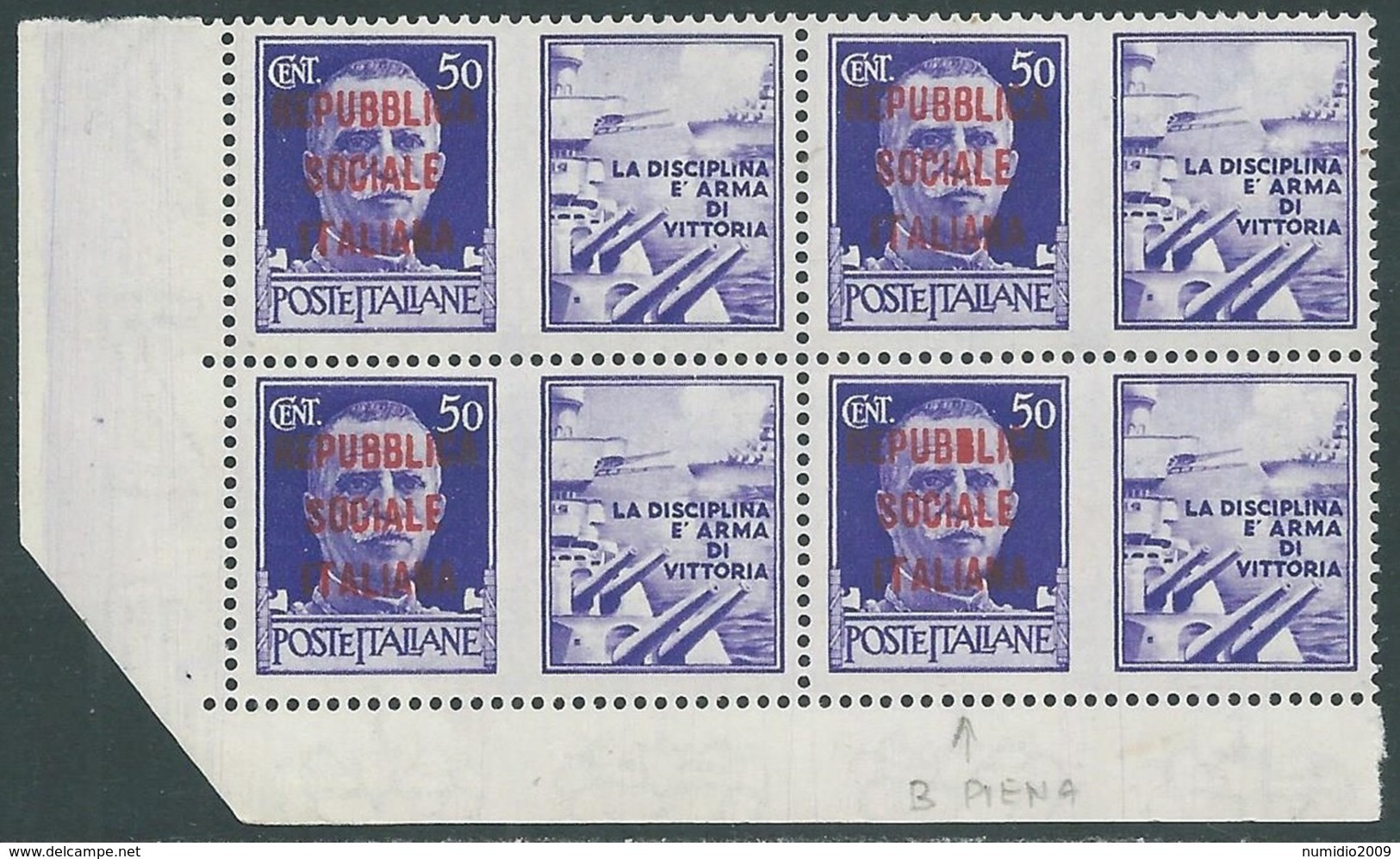 1944 RSI PROPAGANDA DI GUERRA 50 CENT QUARTINA CON VARIETà MNH ** - RB43 - Propaganda Di Guerra