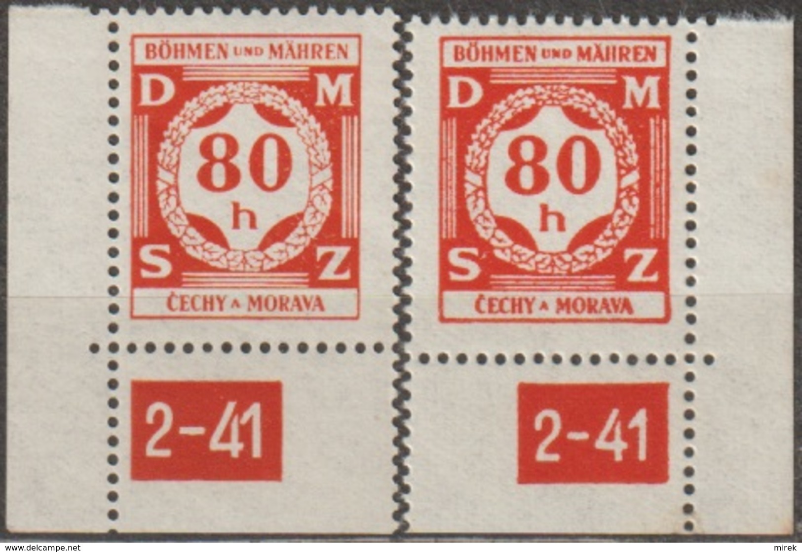 35/ Bohemia & Moravia; Service - ** Nr. SL 5 - Corner Stamps, Plate Mark 2-41 - Nuevos