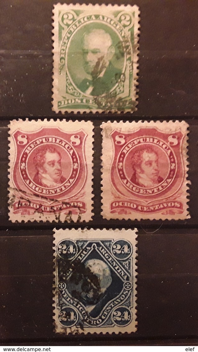 ARGENTINA ARGENTINE  1877, Grandes Figures, 4 Timbres Avec Nuances  ,Yvert  37, 38 X2 , 39  ,obl TTB - Used Stamps