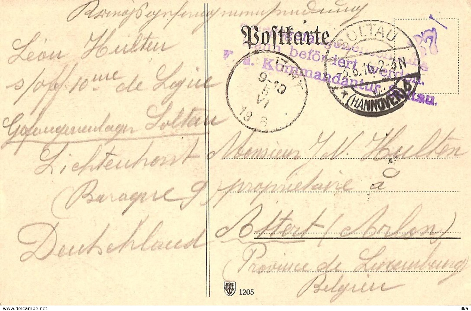 Kriegsgefangenen Sendung. Censure Soltau (Hannover) 3/06/1916. Lichtenhorst Baraque 9. - Attert Par Arlon . - Prigionieri