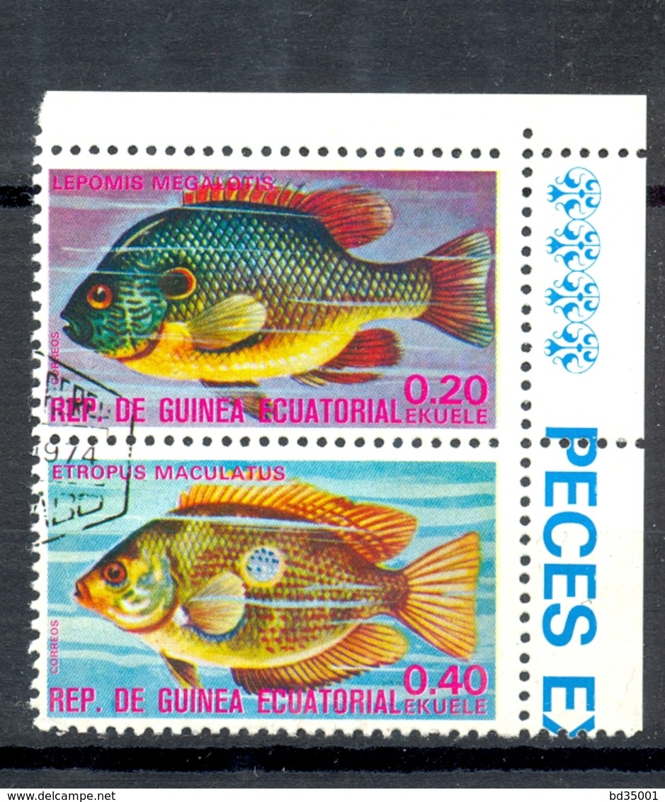 Timbre Oblitéré - Guinée Equatoriale / Guinéa - Poissons / Fish - Paire - Lepomis Megalotis, Etroplus Maculatus - (2) - Equatoriaal Guinea