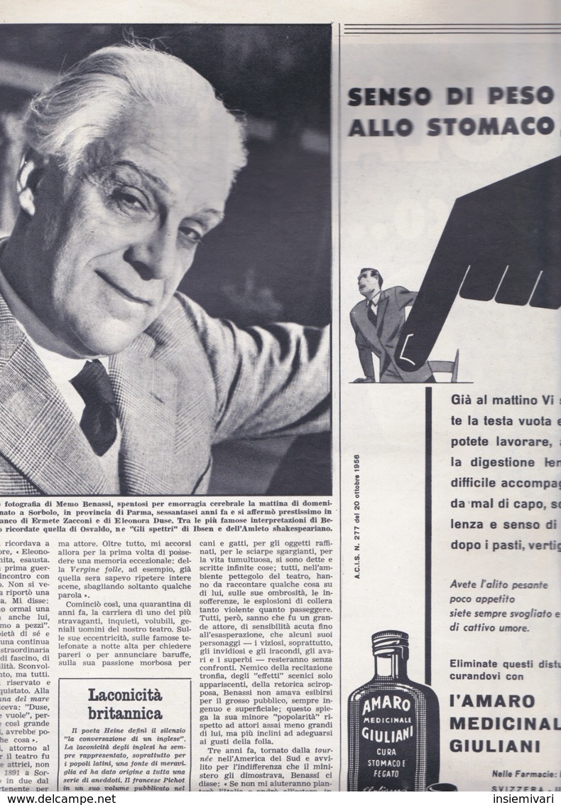 (pagine-pages)MEMO BENASSI   Oggi1957/10. - Other & Unclassified