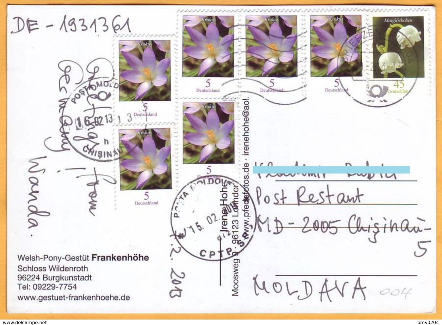 2013 Germany  Moldova Flowers, Flora Postcard - Briefe U. Dokumente