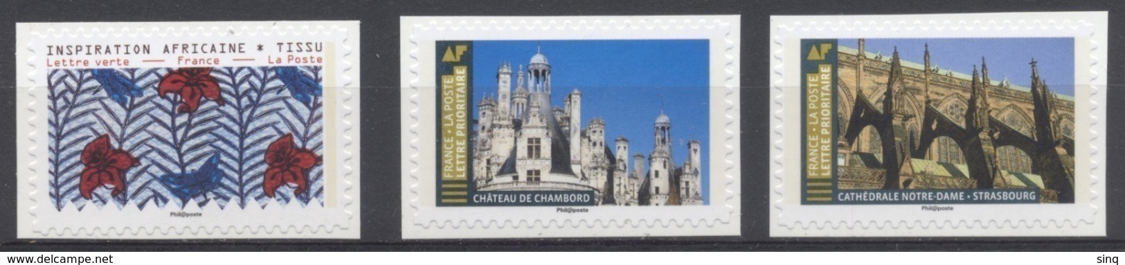 N° 1660 N° 1674 - N° 1675 - 3 Adhésifs 2019 - Inspiration Africaine Tissus - Chambord Et Notre Dame Strasbourg - Autres & Non Classés