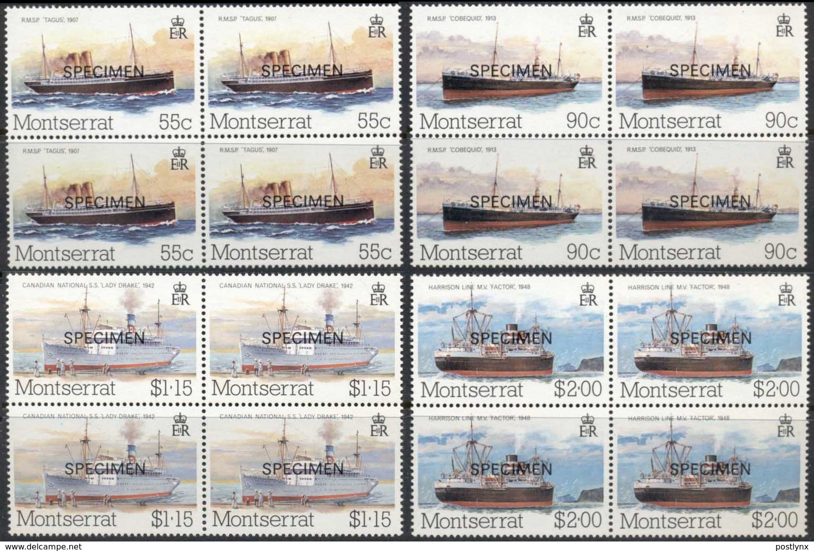 MONTSERRAT 1984 Packets Boats SPECIMEN 4-BLOCKS:4 Post Mail - Montserrat
