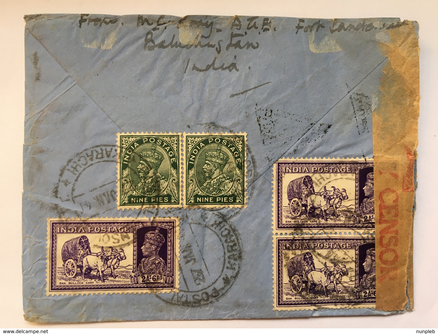 INDIA George VI 1941 Multi-stamped Cover Front And Rear Air Mail To England With Censor Tape And Marks - 1936-47 King George VI