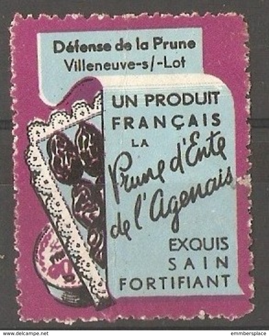 France - Publicity Poster Stamp For Plums (prunes) - Sonstige & Ohne Zuordnung