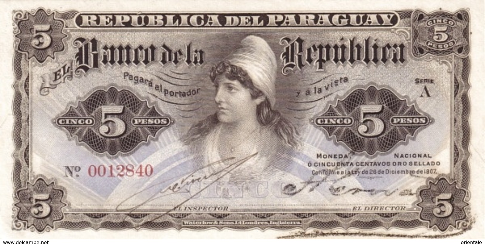 PARAGUAY P. 156 5 P 1907 UNC - Paraguay