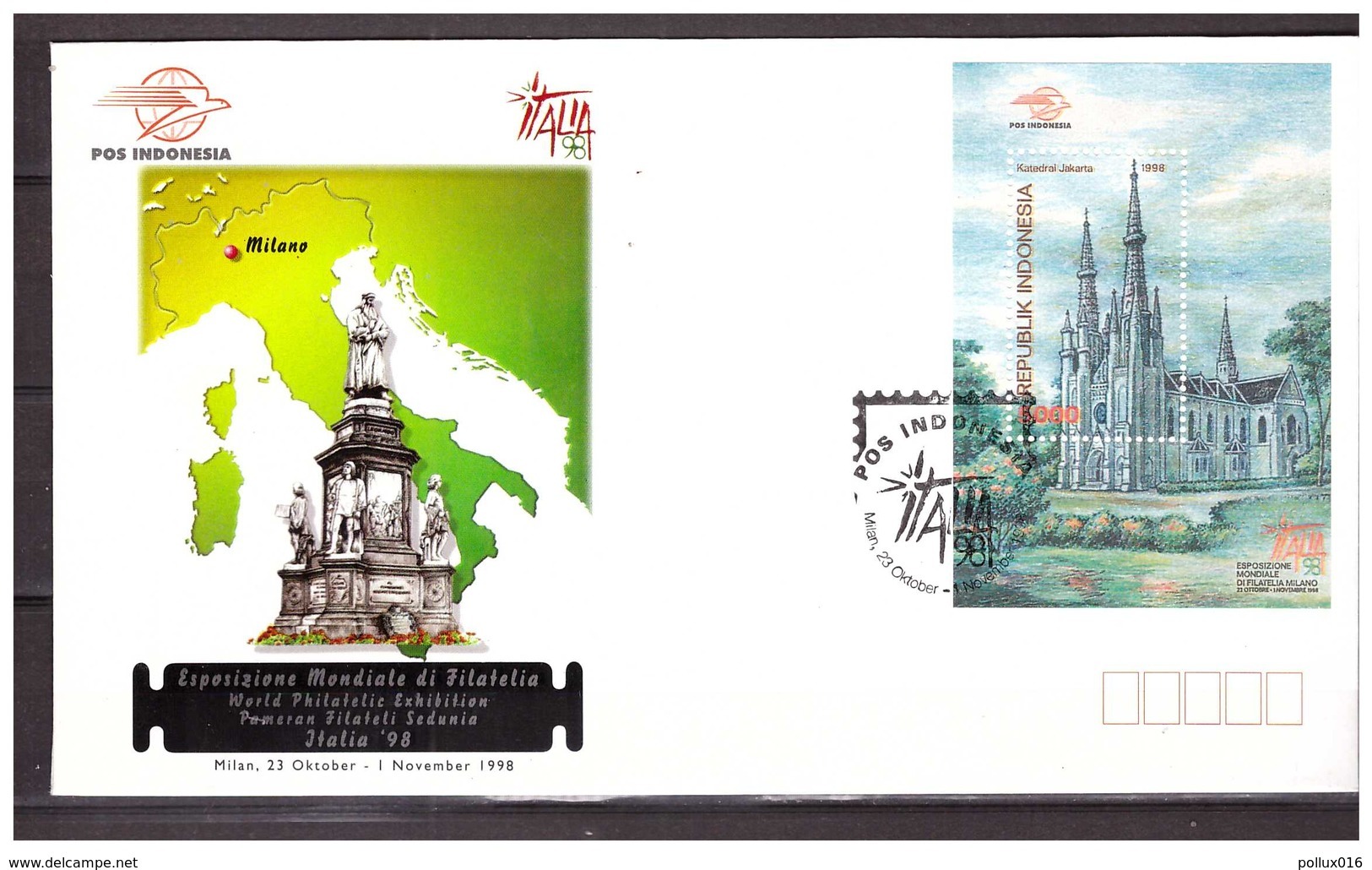 Indonesia 1998 FDC World Philatelic Exhibition Milano Italy S/S - Indonesia