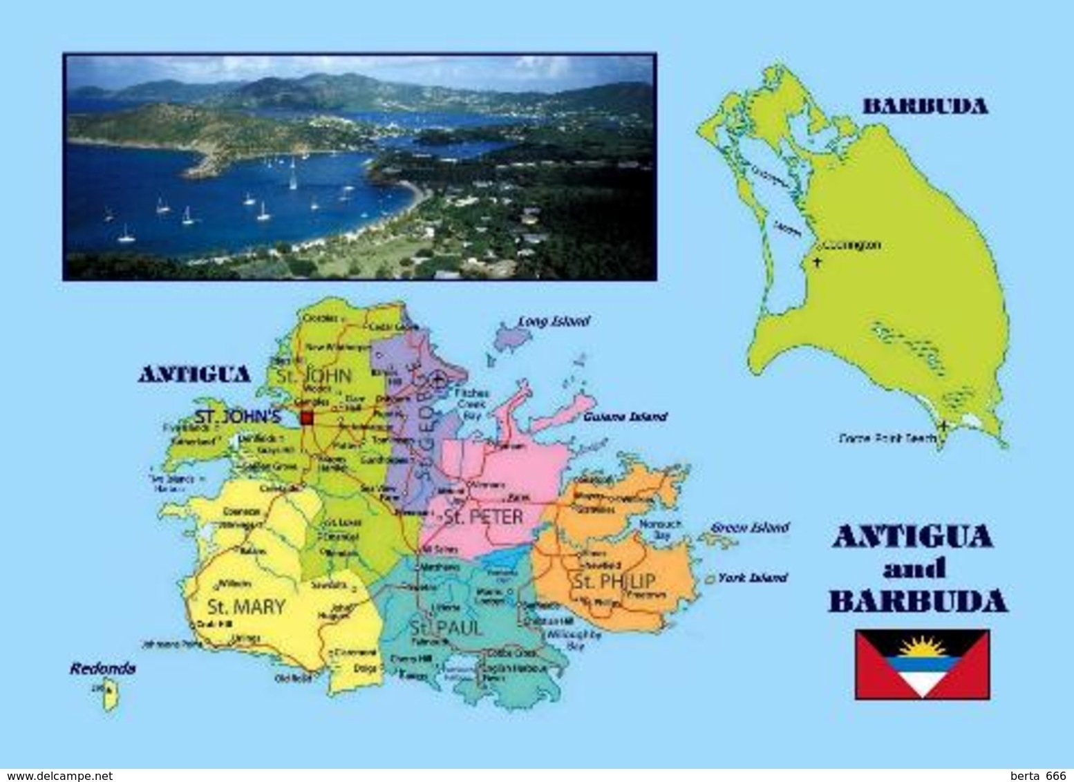 Antigua And Barbuda Country Map New Postcard Landkarte AK - Antigua & Barbuda