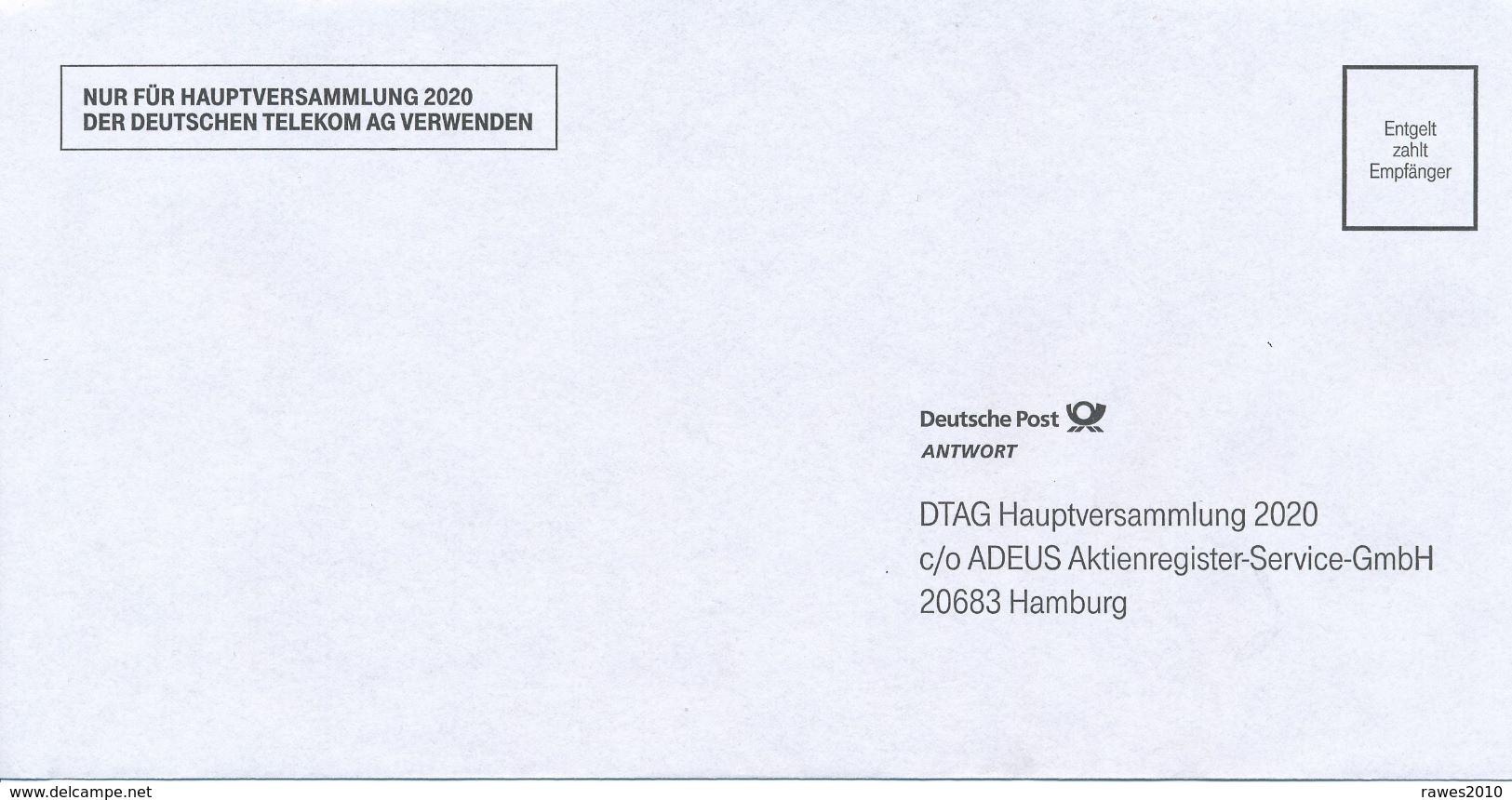 BRD / Bund Hamburg DP Antwort DTAG Hauptversammlung 2020 Telekom - Lettres & Documents