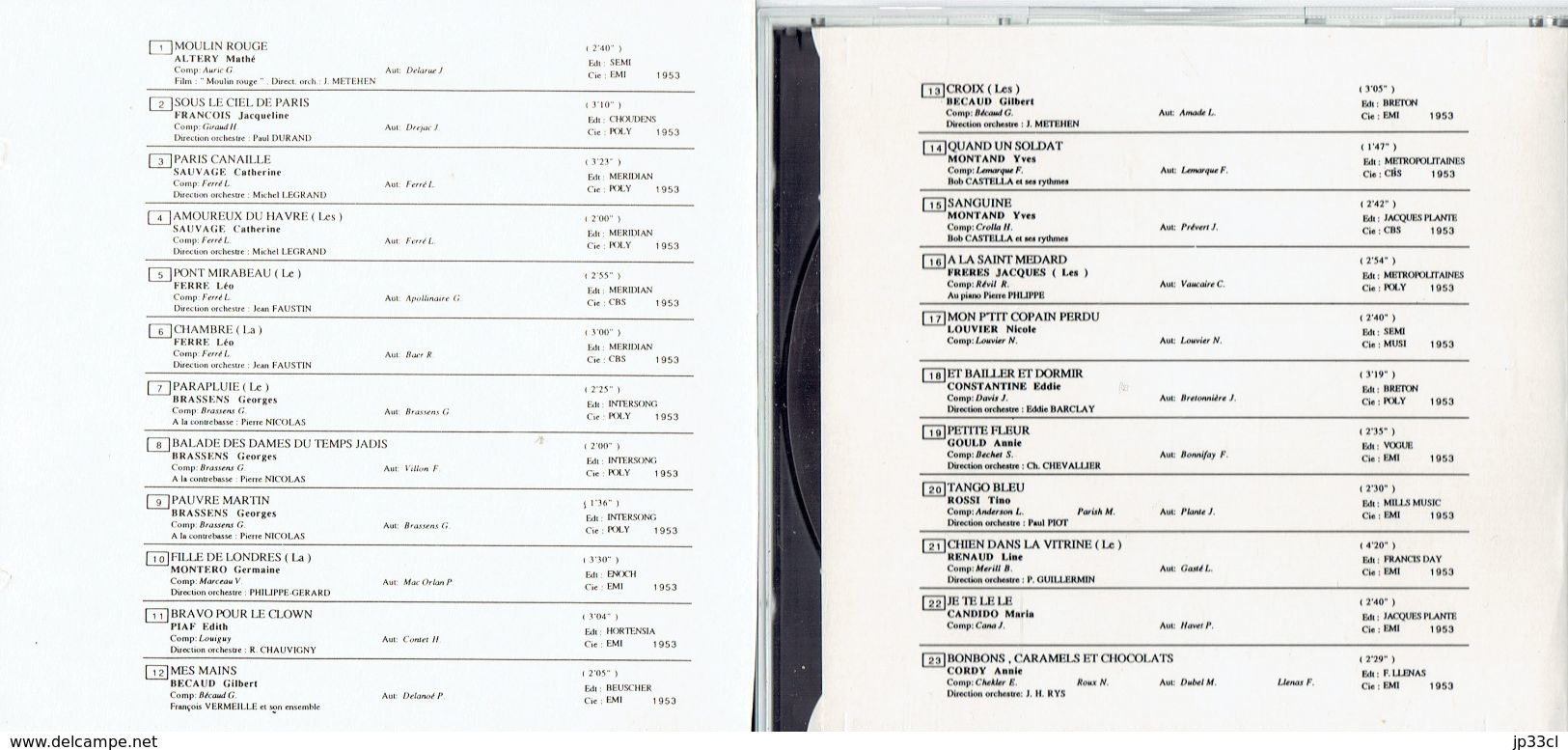 Anthologie de la chanson française enregistrée (années 1950/59) Collection complète de 10 CD