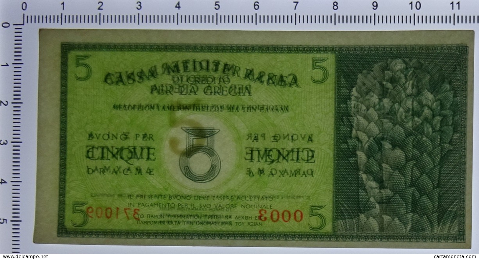 5 DRACME CASSA MEDITERRANEA DI CREDITO PER LA GRECIA 1941 SUP+ - Andere & Zonder Classificatie