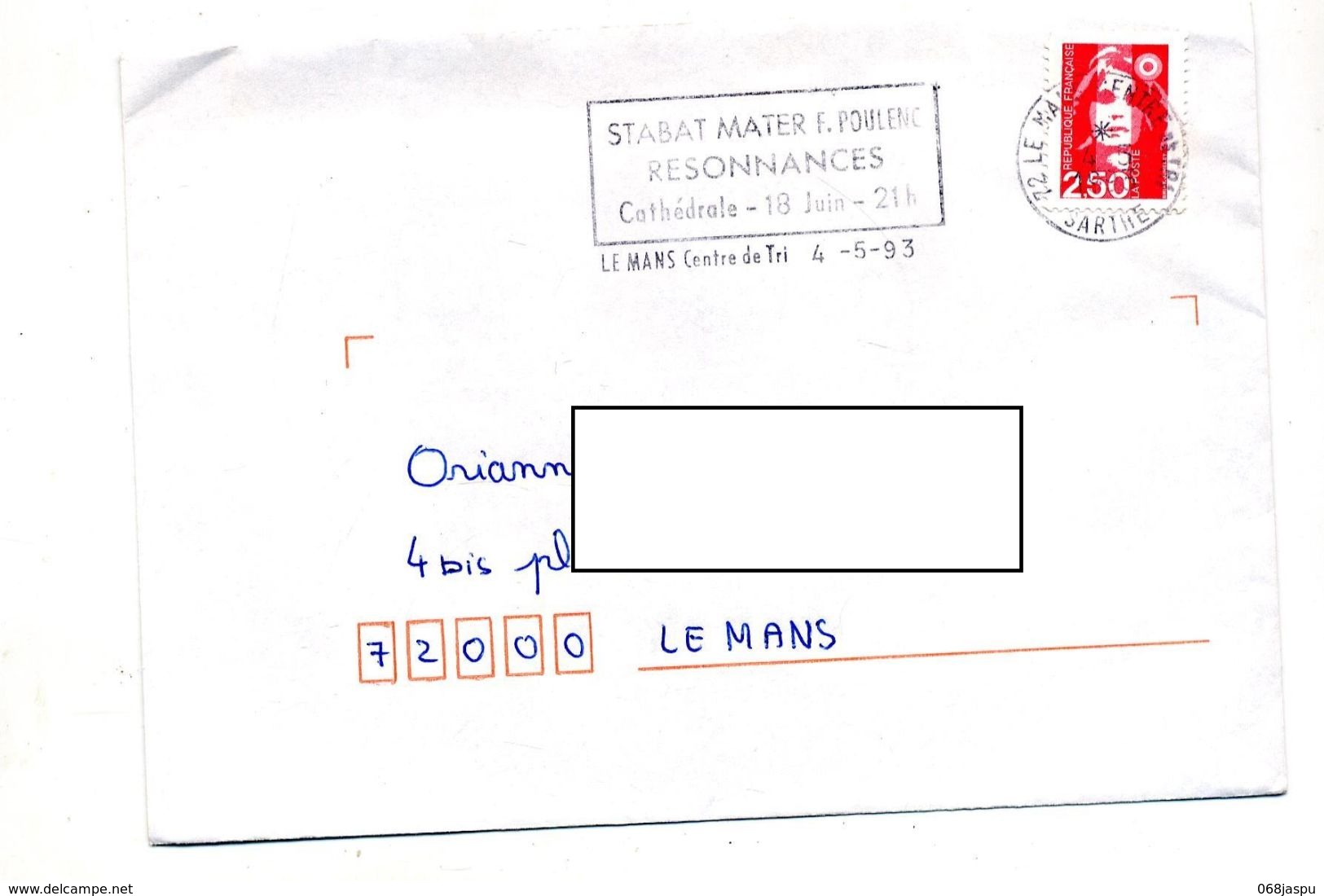 Lettre Flamme Le Mans Resonnances Poulenc - Oblitérations Mécaniques (flammes)