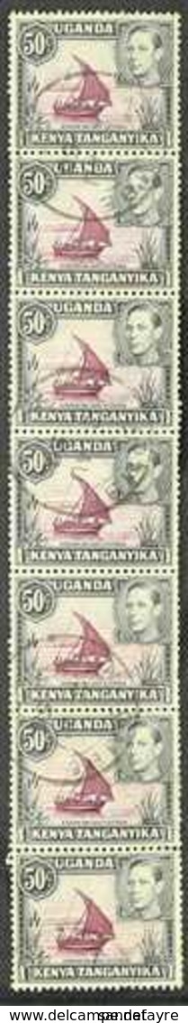 1950 50c Perf. 13½x12½, Vertical Strip Of Seven, The Lower 5th And 6th Stamps With Dot, Giving Two Pairs With And Withou - Vide