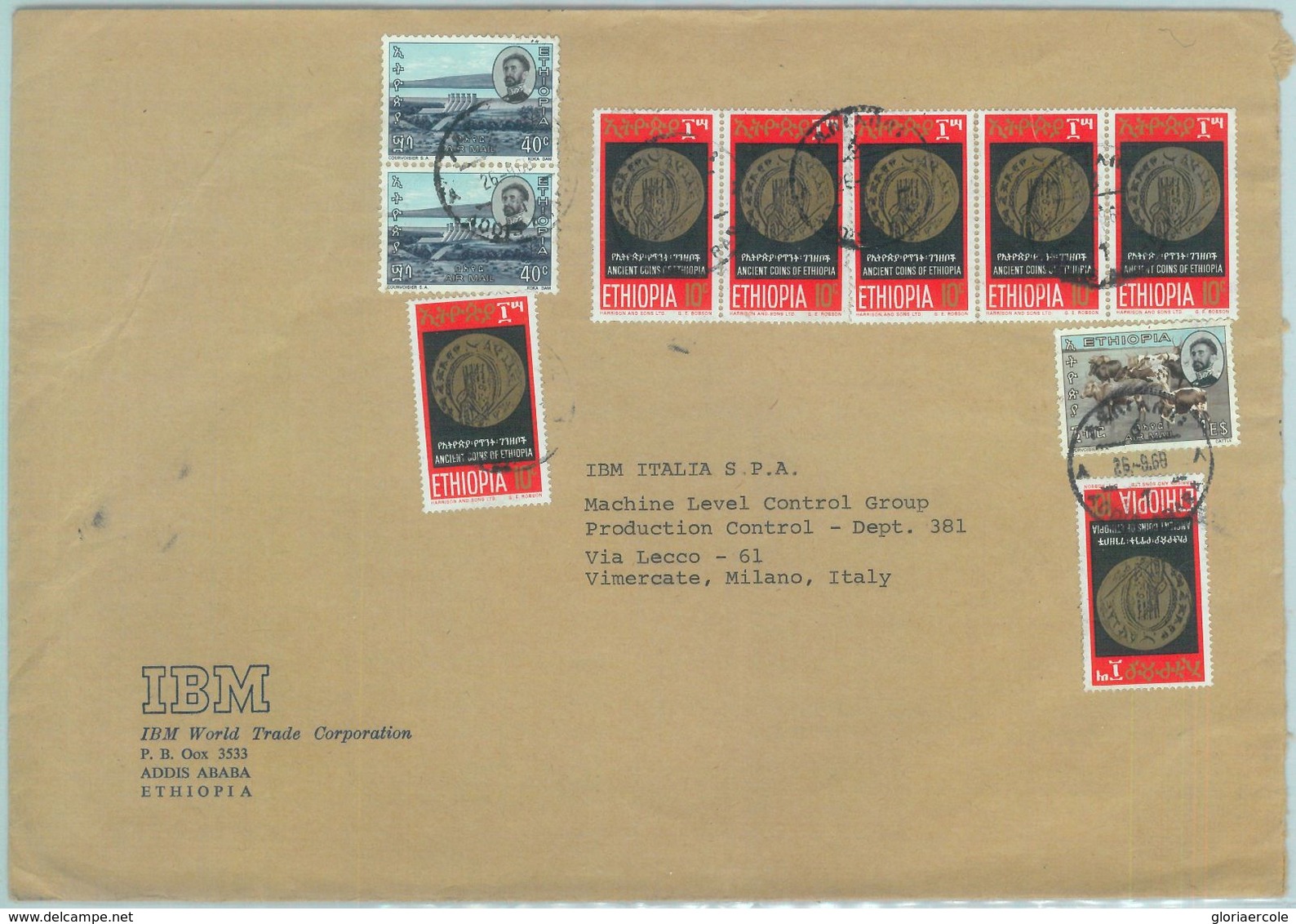 84513 -  ETHIOPIA  - Postal History -   COVER To ITALY  1968 - WATER DAM Coins - Ethiopie