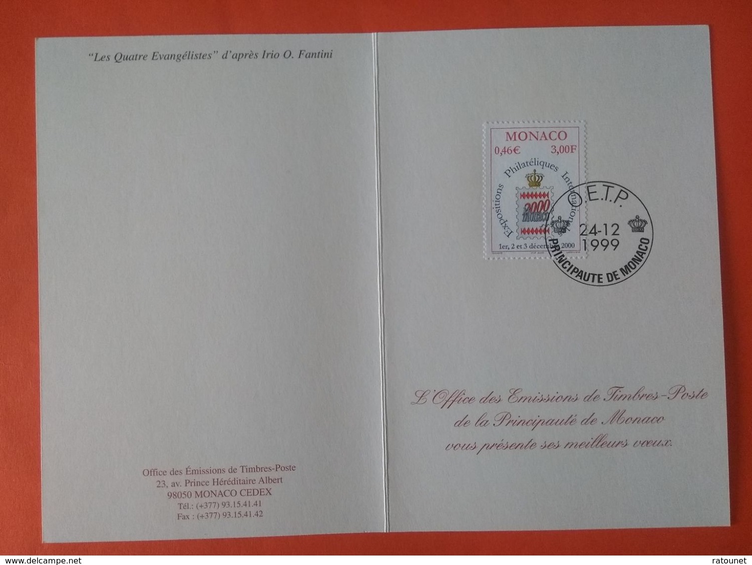 MONACO 1999 -   YT 2229 - Monaco 2000 - Expositions Philatéliques Internationales + Les Quatres Evangélistes (Fantini) - Cartas & Documentos