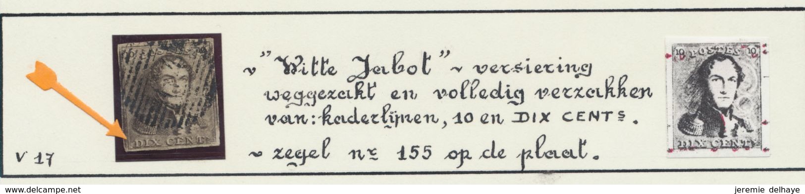 épaulette - N°1-V3 (pos. 155) Obl Partielle "Witte Jabot / Jabot Blanc" / Variété Balasse V17. Cote 575e, Signé M. NOEL - 1849 Epaulettes