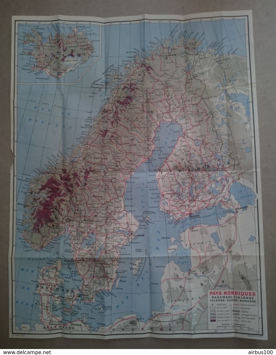 CARTE PLAN 1964 - 41,5 X 53,5 Cm - DANEMARK FINLANDE ISLANDE SUEDE NORVEGE - MAP DENMARK FINLAND ICELAND SWEDEN NORWAY - Topographical Maps