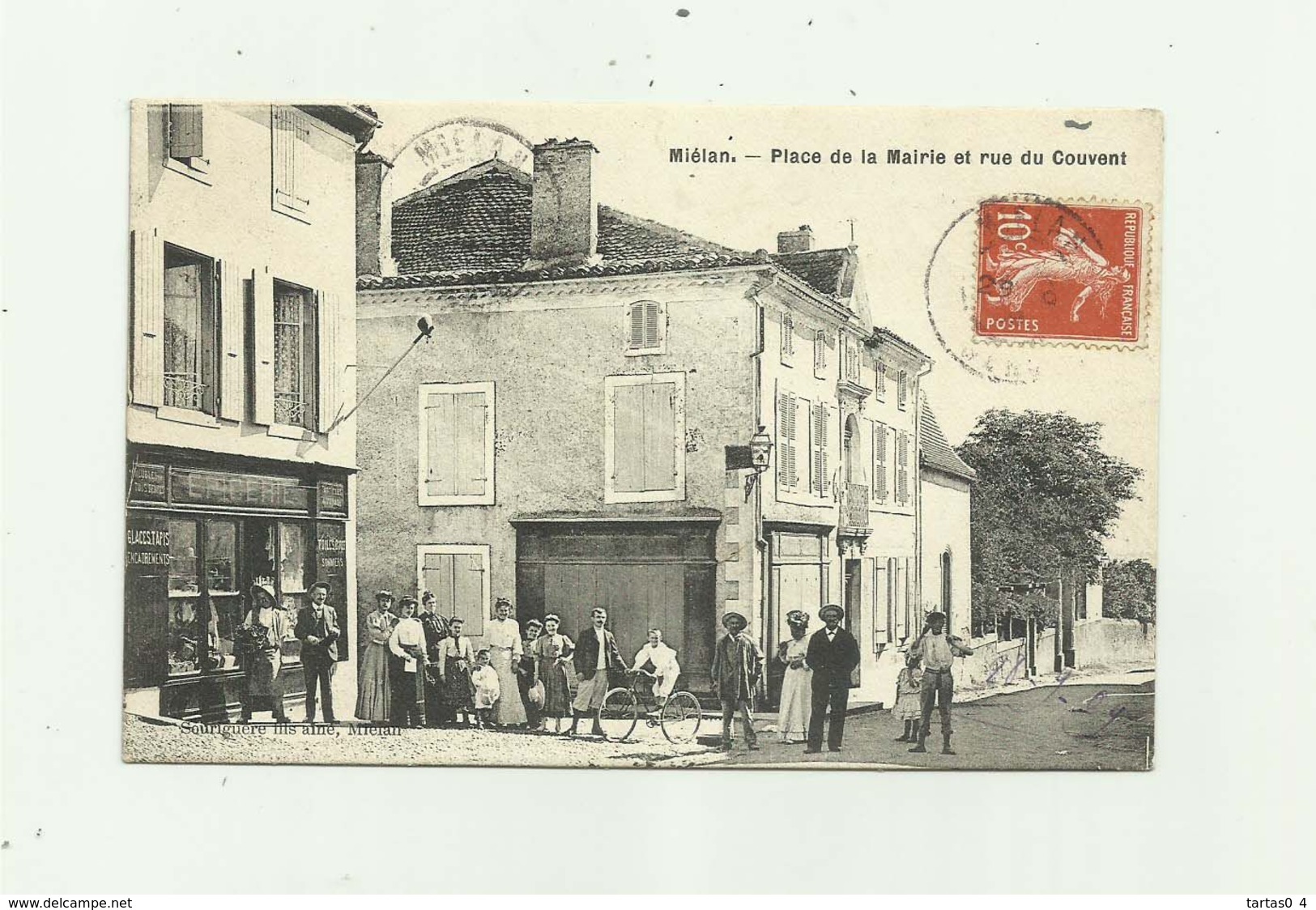 32 - MIELAN - Pace De La Mairie Et Rue Du Couvent Belle Animation Devanture épicerie Bon état - Autres & Non Classés