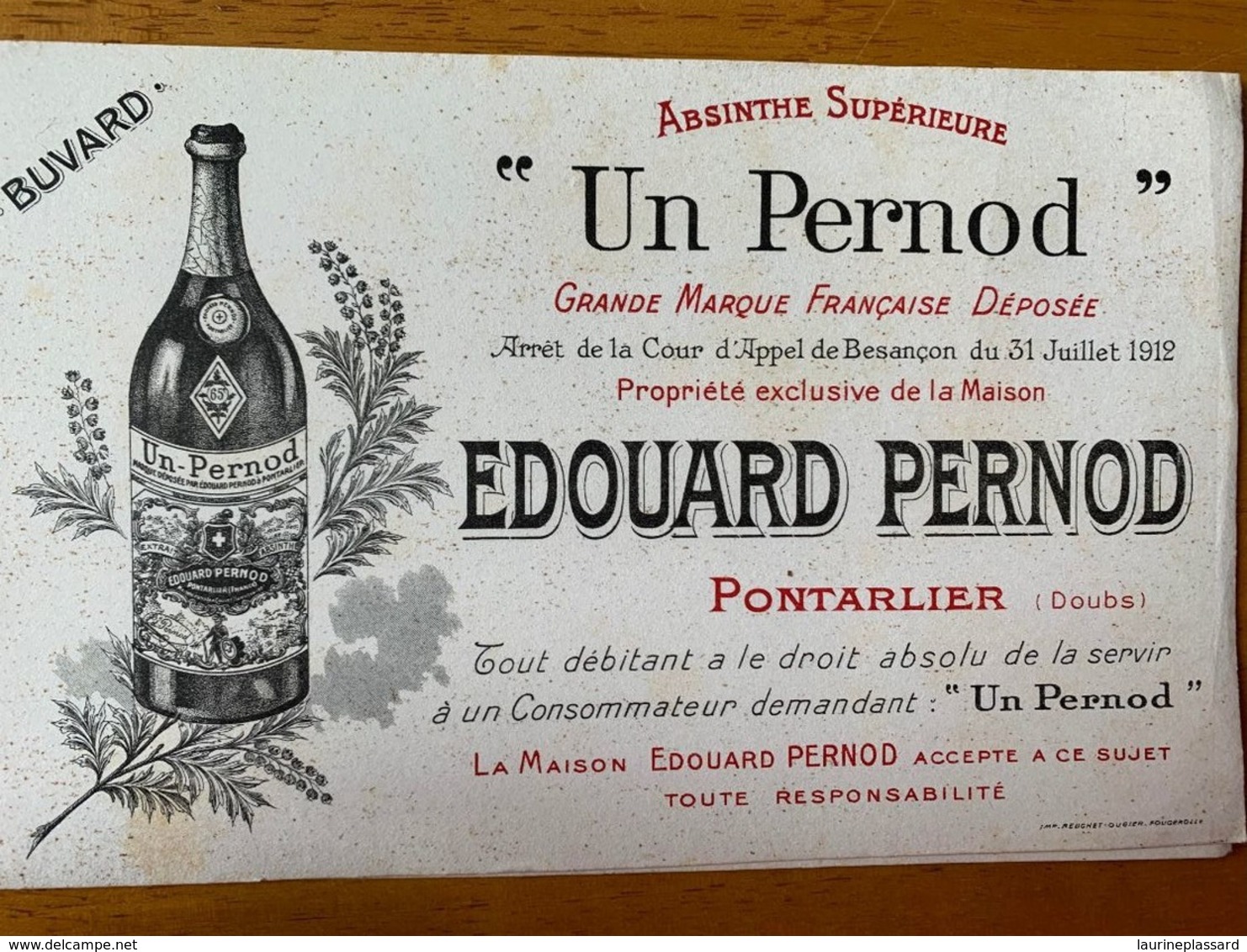 1 BUVARD EDOUARD PERNOD - Liqueur & Bière