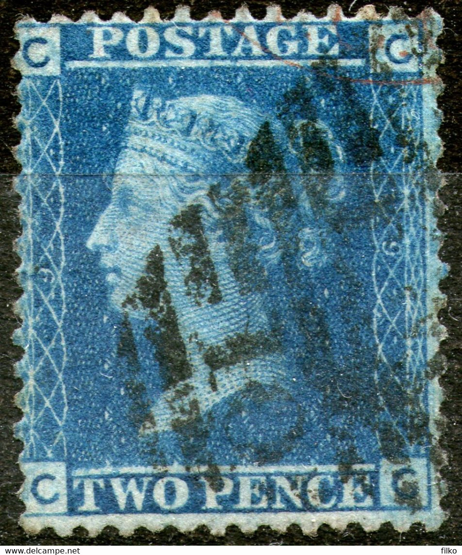 Great Britain,QV,Four Letters C-C,two Pence Blue,SG45,plate:9,cancell,as Scan - Oblitérés