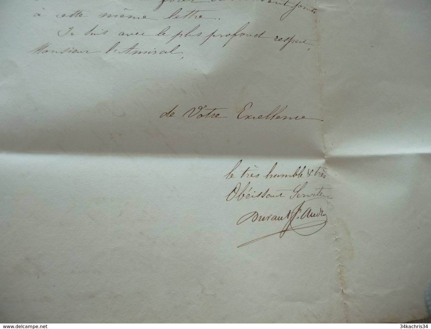 LAS Autographe Signée Durand à Duperre 1839 Livraison De Mahines à Forer Pour Le Navire Typhis - Autres & Non Classés