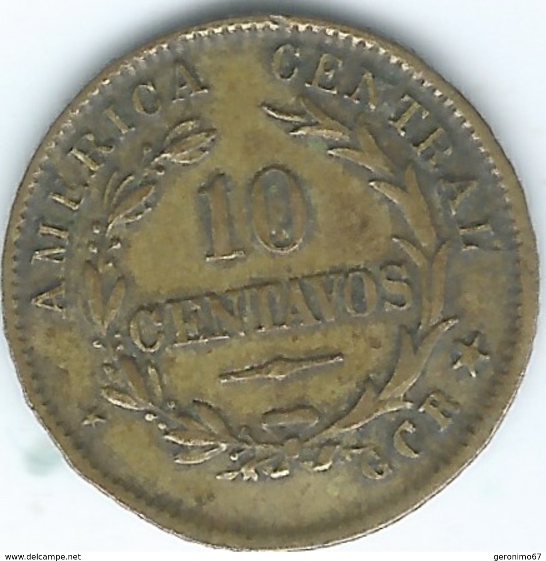 Costa Rica - 1917 - 10 Centavos - KM149.1 - Brass (CGR On Right) - Costa Rica