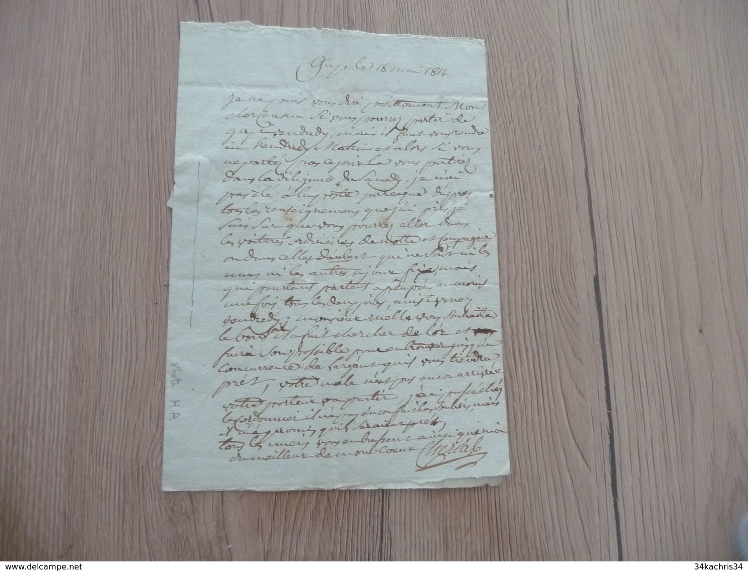 Gap 18/05/1814  LAS Autographe Signée Chéréale Autorisation Voyage En Diligence Celle De Motte Et Cie Ou Celle D'Aubert - Manuskripte