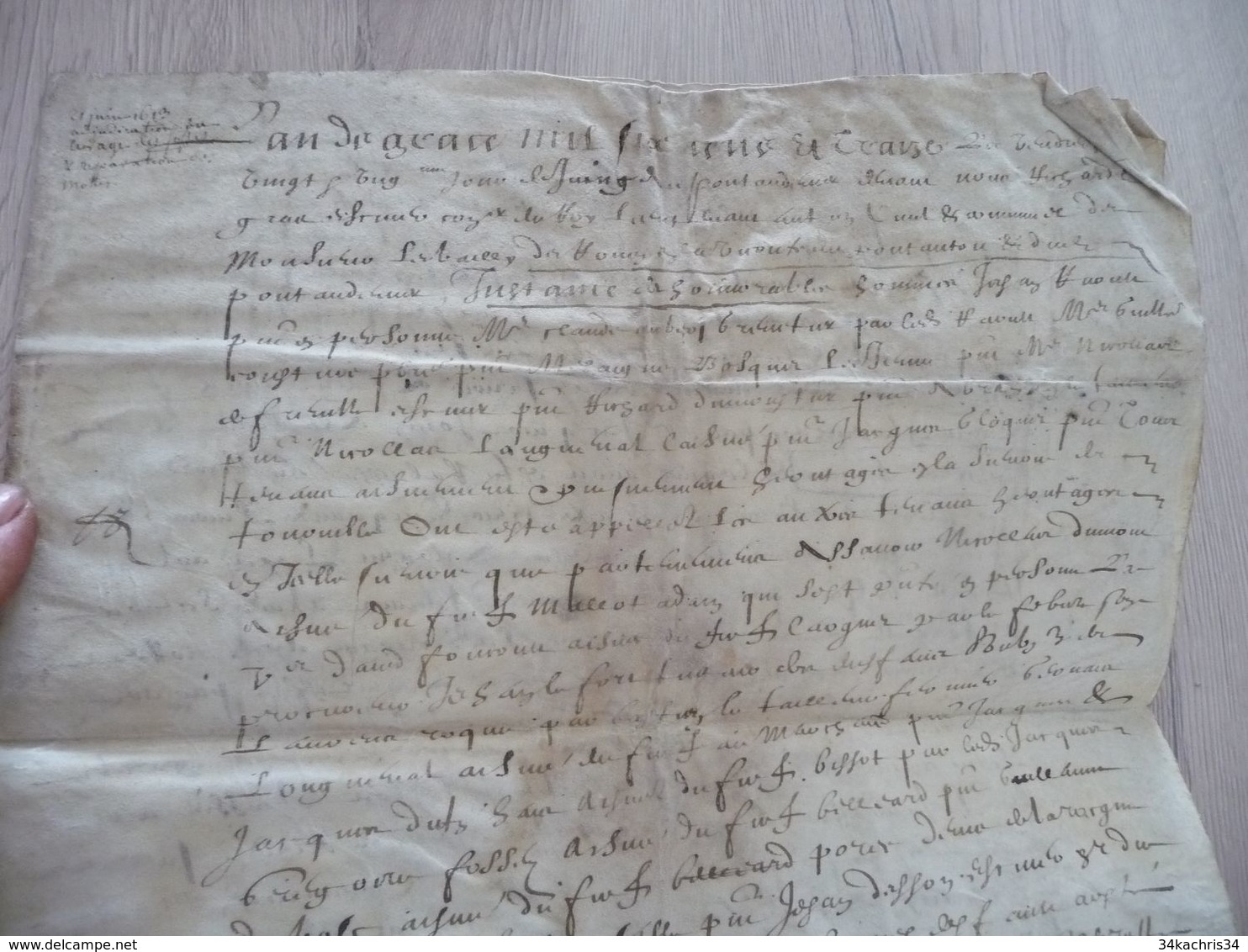 Grand Parchemin Signée 1613 Adjudication Du Cuvage Des Postes Et Répartition De Motthis Mothin - Manuscripten