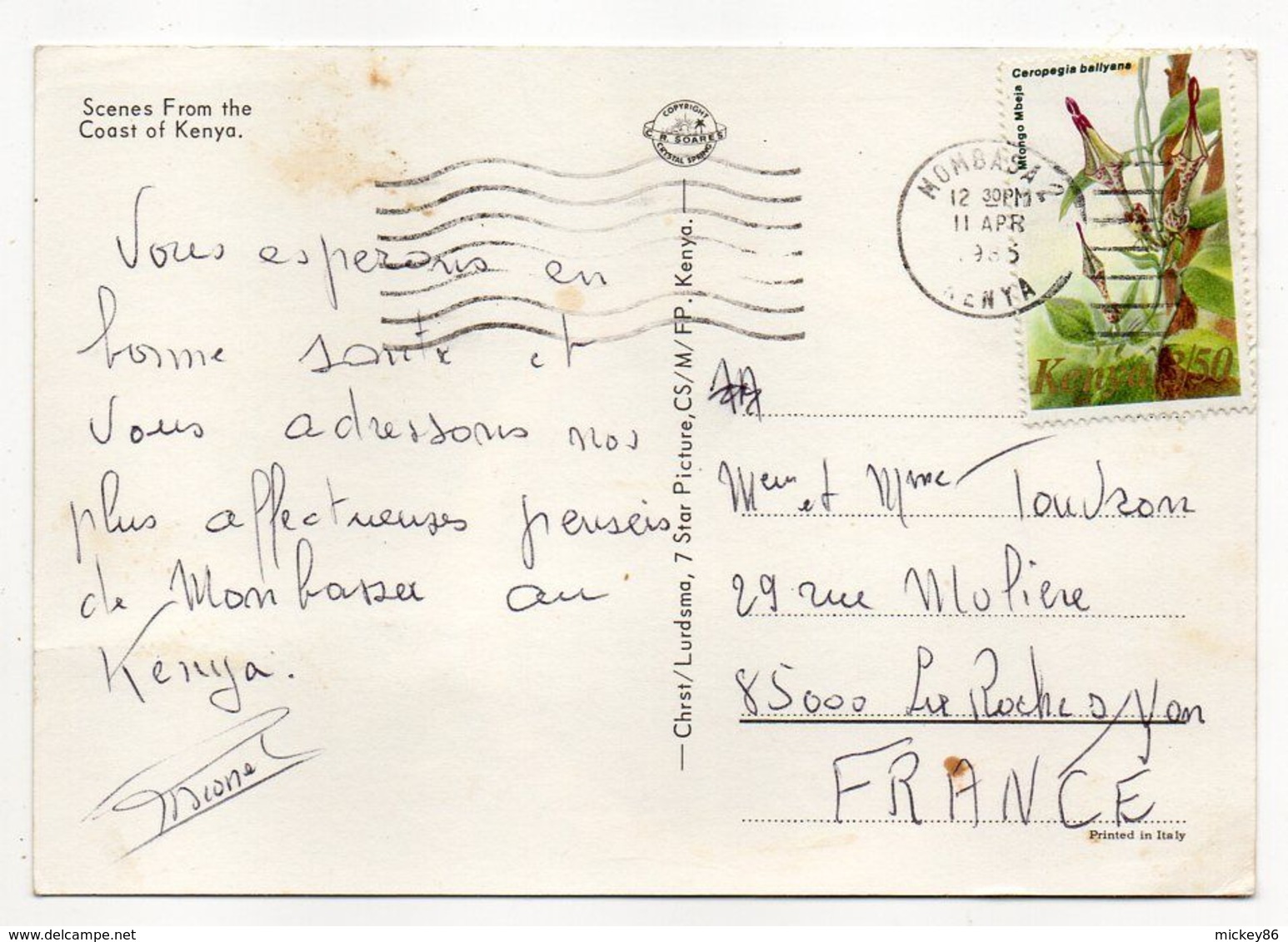 Kenya --1985--Souvenir De La Côte Kenyane--Multivues--timbre Fleur + Cachet Mombasa................à Saisir - Kenya